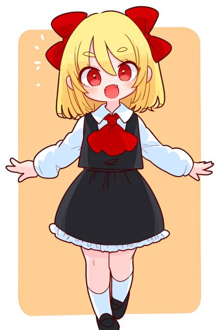 05645-3008321896-skistyle, rumia, 1girl, blonde hair, red eyes, shirt, ascot, fang, white shirt, ribbon, long sleeves, collared shirt, hair ribbo.png